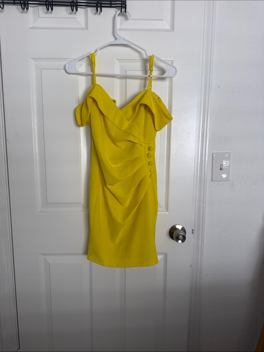 Fashion Nova Yellow Off-Shoulder Ruffle Mini Dress